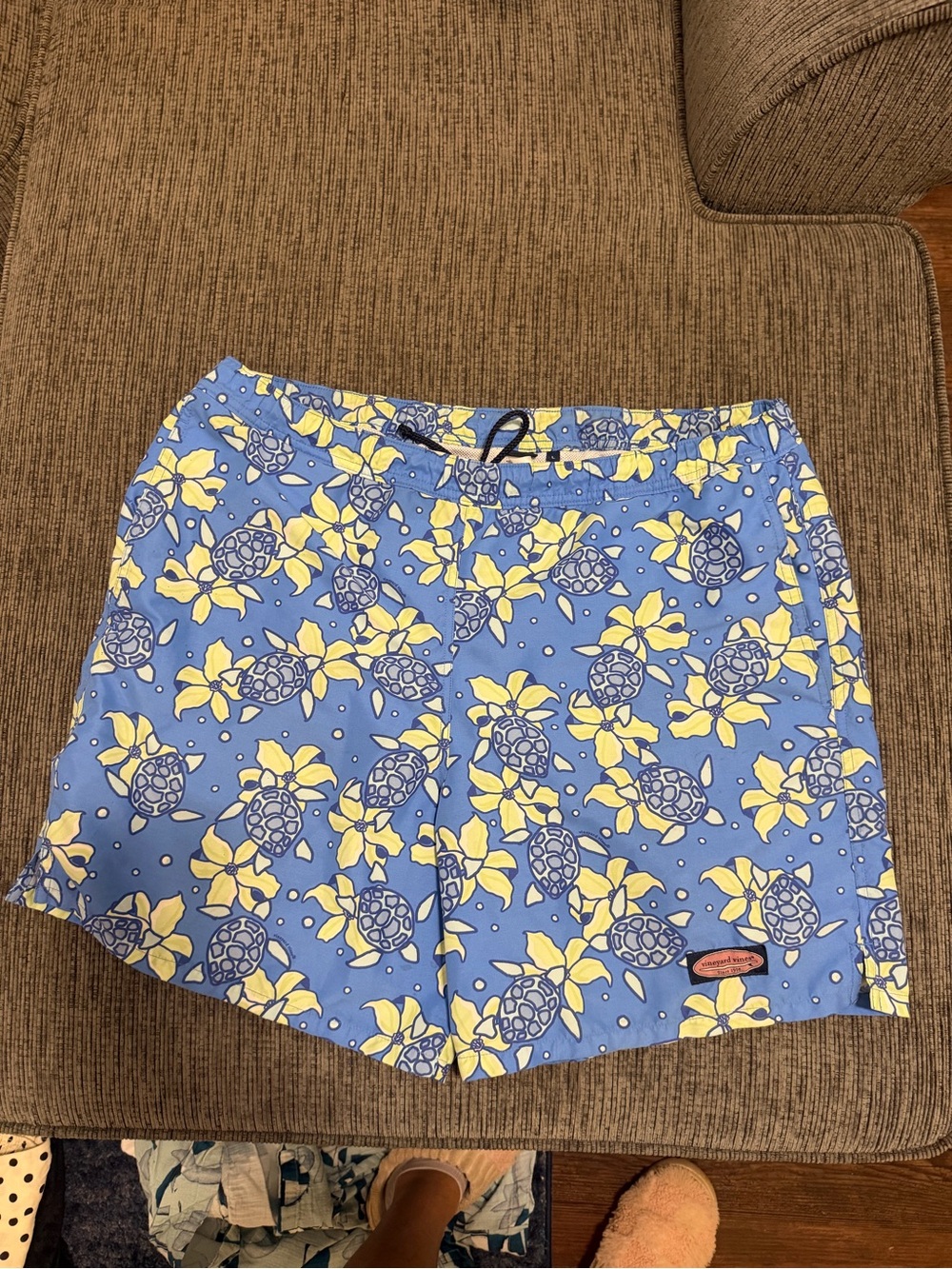 Vineyard Vines Blue & Yellow Turtle Print Swim Trunks